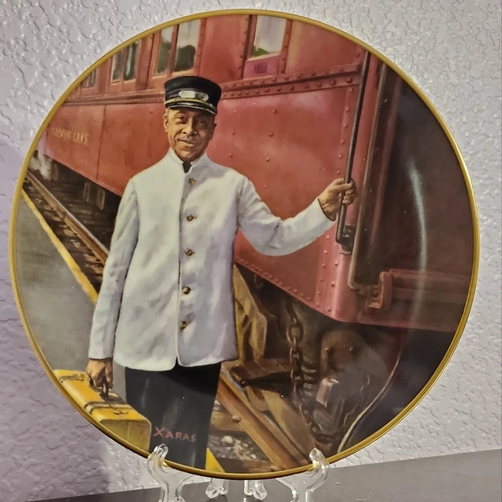 Christian Bell Porcelain Ltd. The Pullman Porter Train Plate T. XARAS Collection